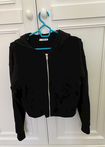 36 Beden Siyah Kapüşonlu Fermuarlı Kadın Sweatshirt