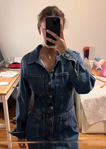 Zara Mavi Denim Midi Elbise