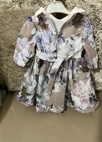 Çiçek Desenli Uzun Kollu Kız Elbisesi - Görsel 2