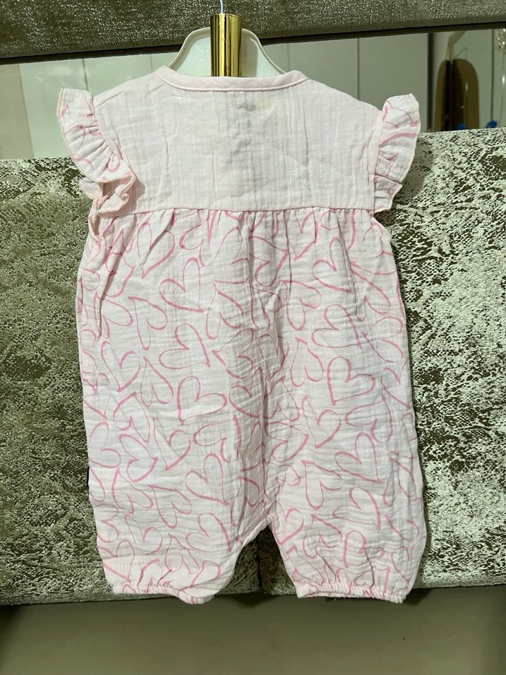 Nakışlı Pembe Kız Bebek Tulum ve Şapka - Görsel 3