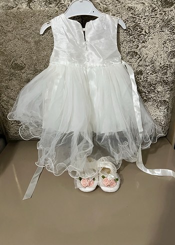 Kız Çocuk Beyaz Dantel Elbise ve Ayakkabı Seti - Görsel 2