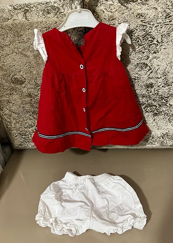 Kız Çocuk Kırmızı Fırfırlı Elbise ve Beyaz Şort - Görsel 2