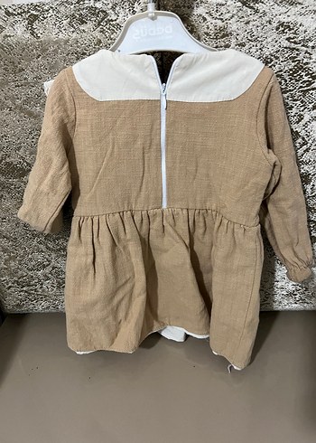 Kız Çocuk Bej Fırfırlı Keten Elbise - Görsel 2