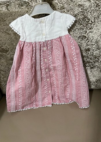 Dantel Detaylı Pembe Nakışlı Kız Elbisesi - Görsel 2