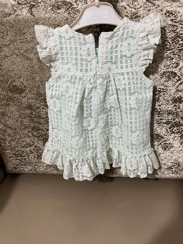 Turkuaz Dantel Detaylı Bohem Kız Elbisesi - Görsel 2