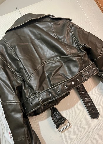Zara Kahverengi Deri Biker Ceket