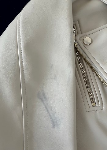 s Beden Zara Ekru Deri Biker Kadın Ceket