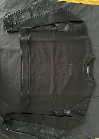 Les Benjamins Siyah Kadife Detaylı Crop Kadın Sweatshirt