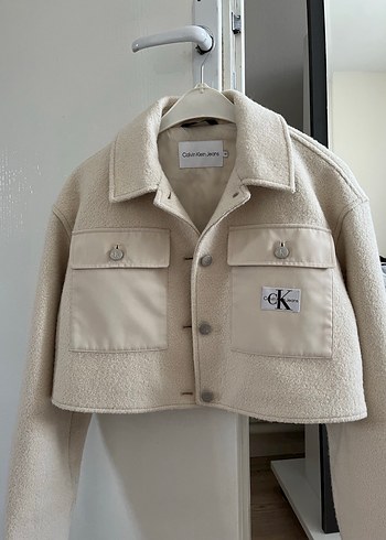 xs Beden Calvin Klein Jeans Ekru Crop Kadın Ceket
