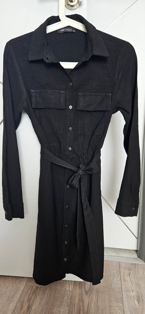 Siyah Kemerli Gömlek Elbise - Görsel 2