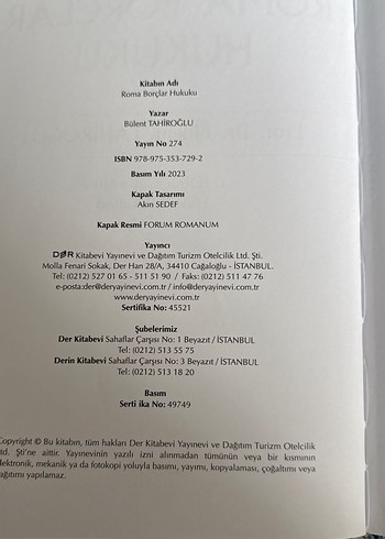 Roma Borçlar Hukuku Prof.dr.Bülent Tahiroğlu
