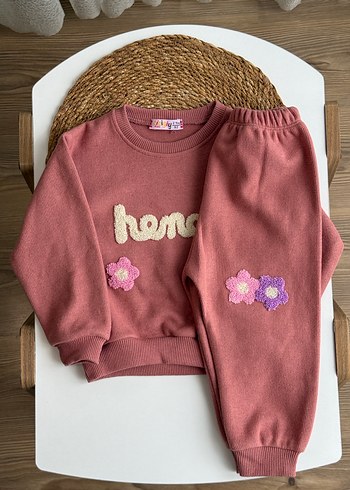 Nakışlı Triko Pembe Bebek Kız Takımı - Görsel 2