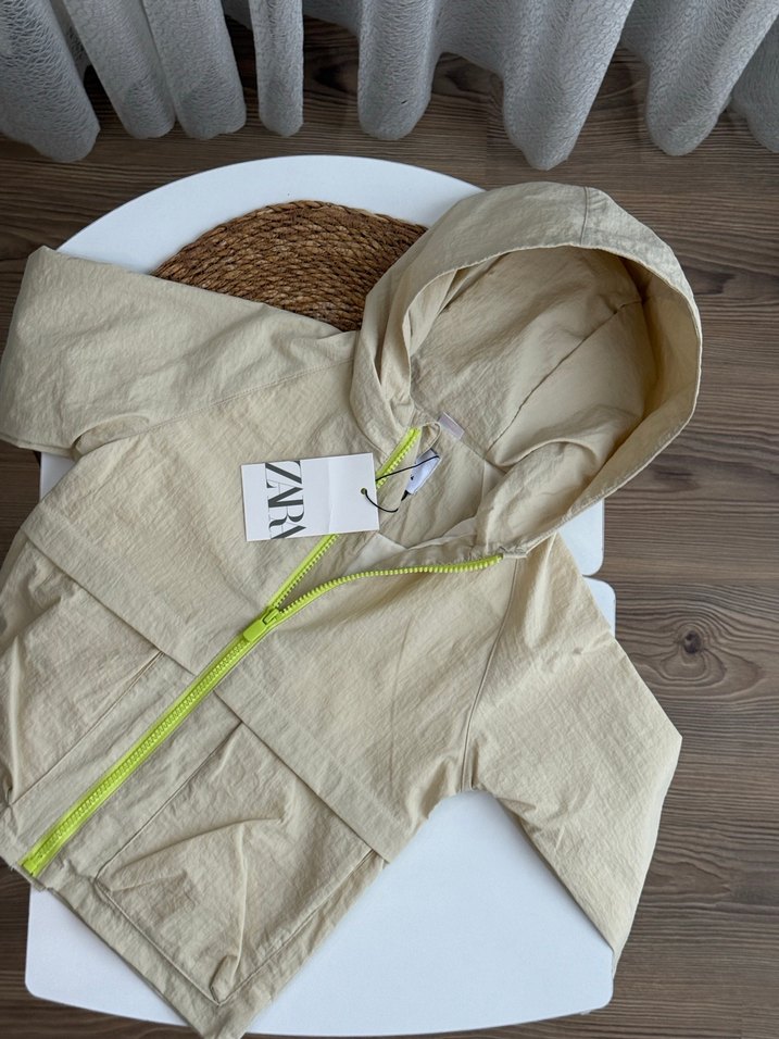 Bej Kapüşonlu Erkek Çocuk Keten Ceket - Görsel 3