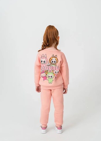 Pembe Baskılı Kız Çocuk Sweatshirt ve Eşofman Takımı - Görsel 4