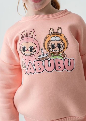 Pembe Baskılı Kız Çocuk Sweatshirt ve Eşofman Takımı - Görsel 3