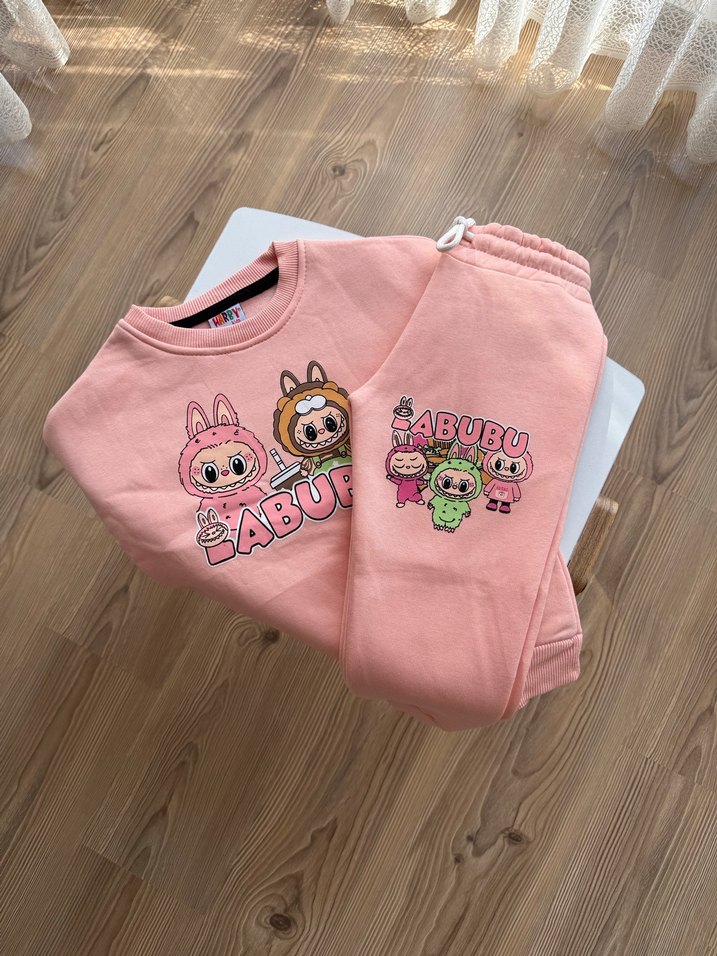 Pembe Baskılı Kız Çocuk Sweatshirt ve Eşofman Takımı - Görsel 2