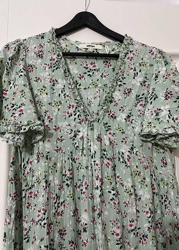 Yeşil V Yaka Pamuklu Uzun Bohem Elbise - Görsel 3