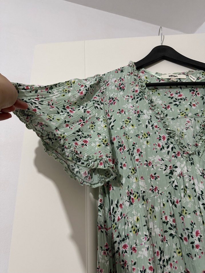 Yeşil V Yaka Pamuklu Uzun Bohem Elbise - Görsel 4