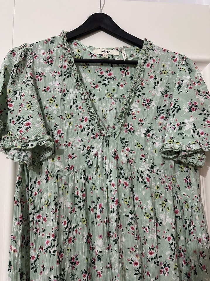 Yeşil V Yaka Pamuklu Uzun Bohem Elbise - Görsel 3