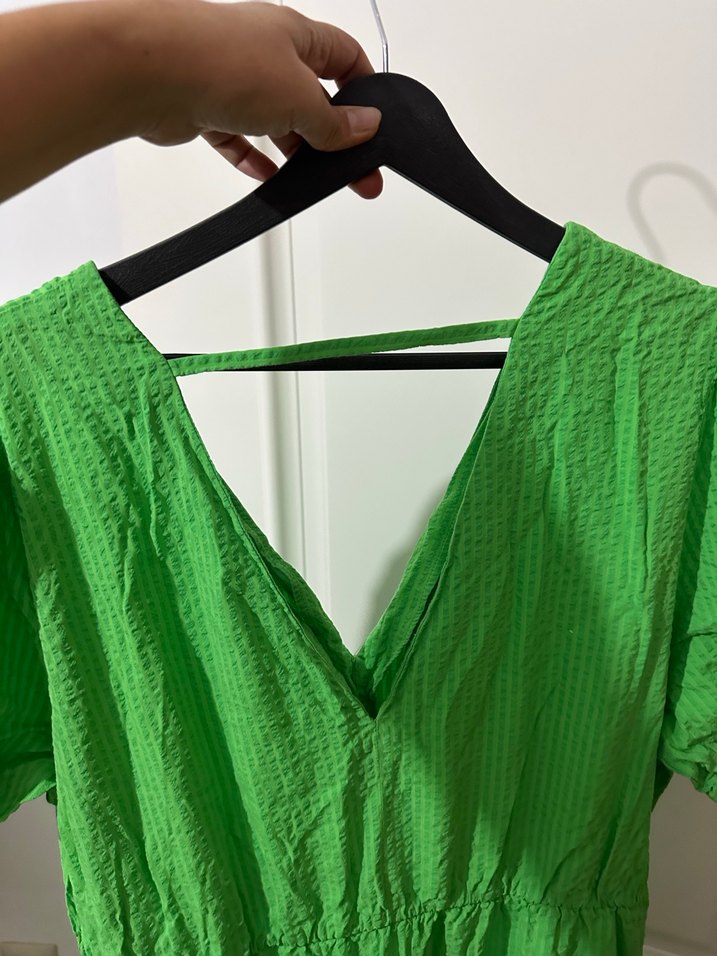 Mango Yeşil V Yakalı Uzun Elbise - Görsel 2