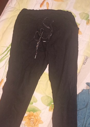 CB Made in italy Kadın Siyah Keten Midi Bol Kesim Kemerli Pantolon