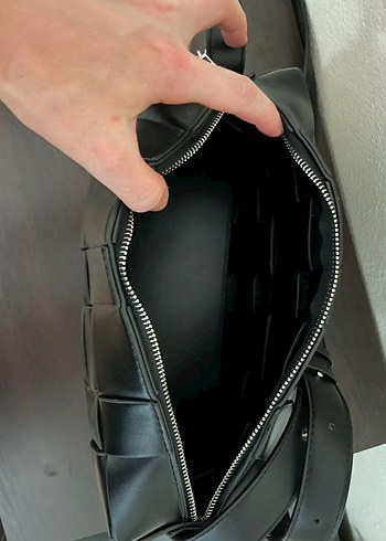 Siyah Kareli Deri Kadın Çanta - Görsel 6