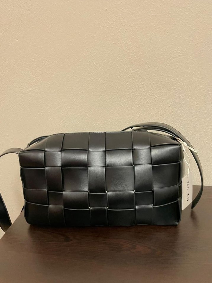 Siyah Kareli Deri Kadın Çanta - Görsel 4