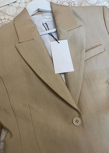 Bej Kadın Ofis Blazeri Düğmeli - Görsel 4