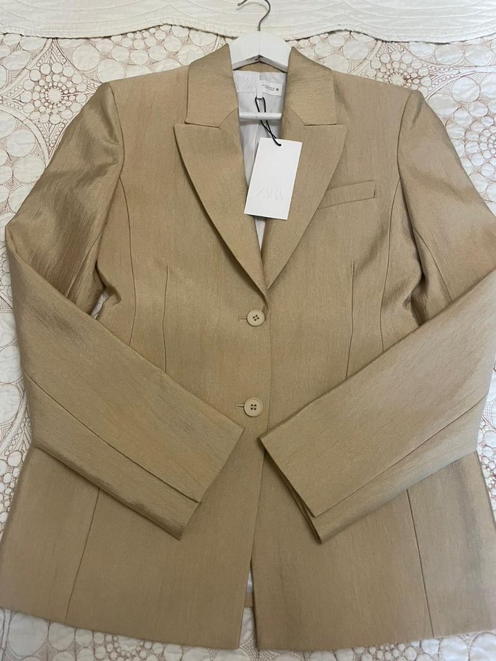 Bej Kadın Ofis Blazeri Düğmeli - Görsel 5