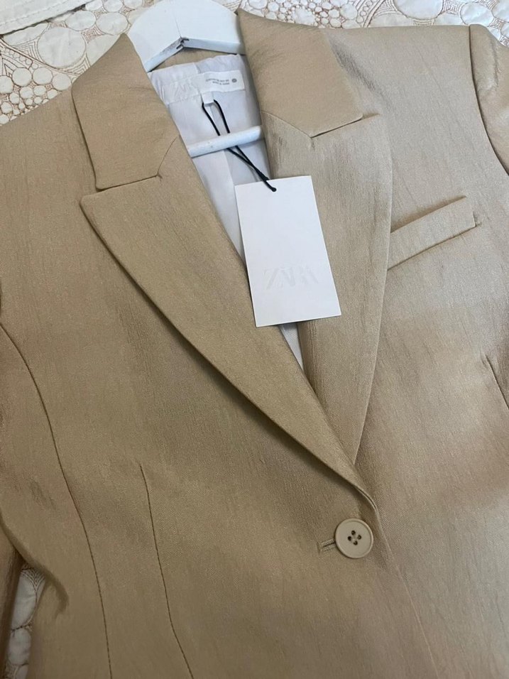Bej Kadın Ofis Blazeri Düğmeli - Görsel 4