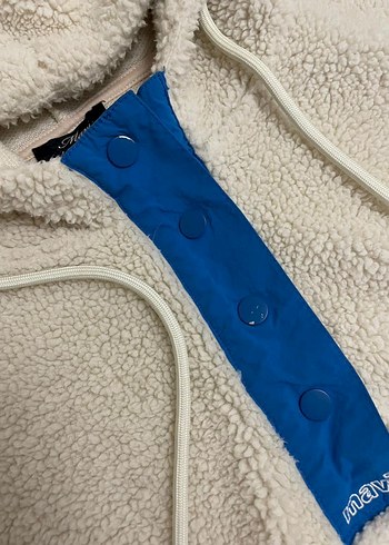 xs Beden Mavi Krem Kapüşonlu Peluş Kadın Ceket