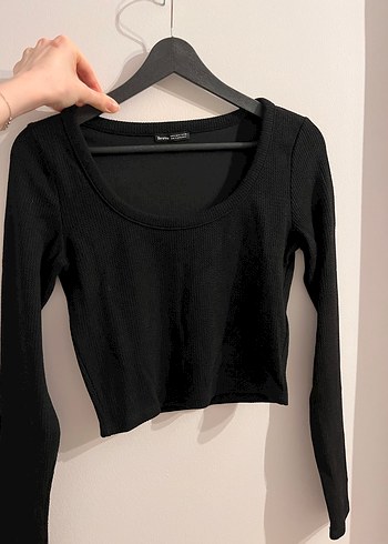 Siyah Uzun Kollu Crop Bluz