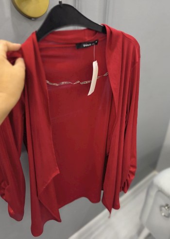 Parlak Kırmızı Uzun Kollu Kadın Robe - Görsel 3