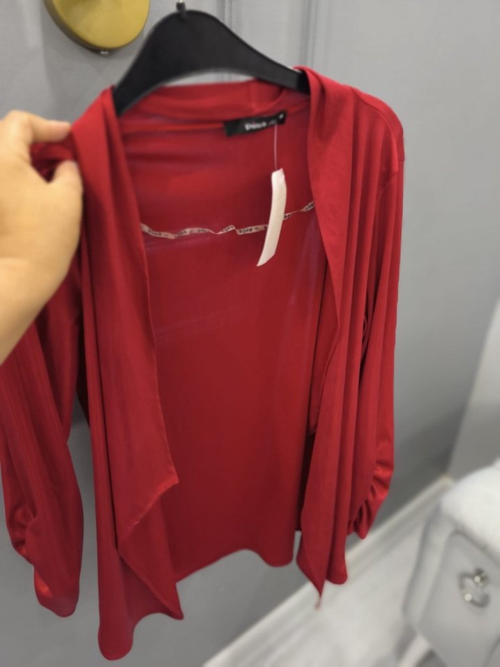 Parlak Kırmızı Uzun Kollu Kadın Robe - Görsel 3