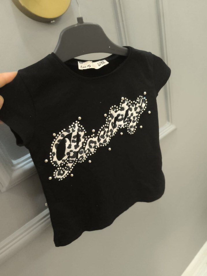 Kız Çocuk Siyah Payetli Tişört - Görsel 4