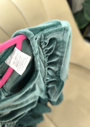 Uzun Kollu Fırfırlı Turkuaz Kız Çocuk Elbise - Görsel 4