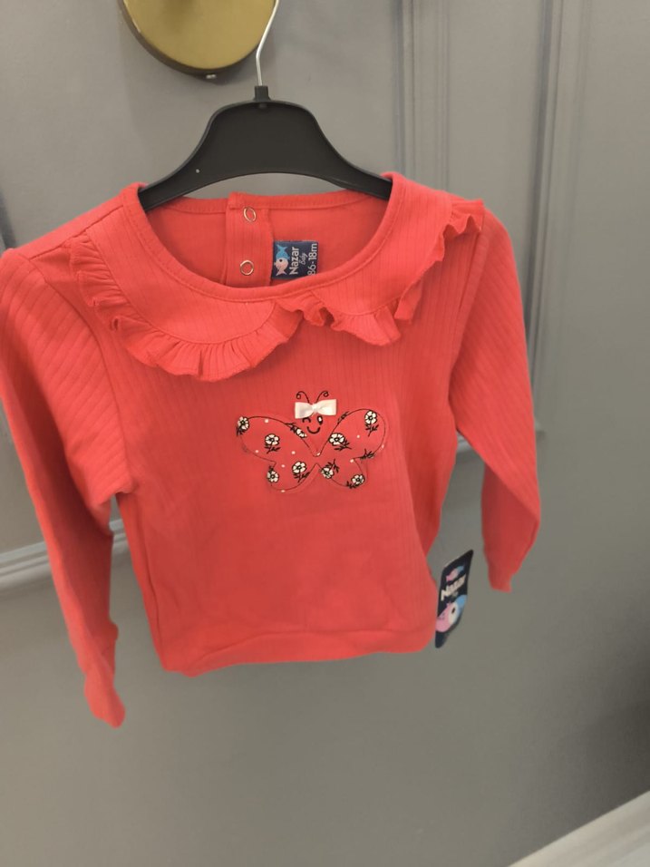 Kız Çocuk Kırmızı Fırfırlı Uzun Kollu Sweatshirt - Görsel 2