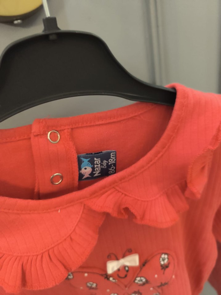 Kız Çocuk Kırmızı Fırfırlı Uzun Kollu Sweatshirt - Görsel 3