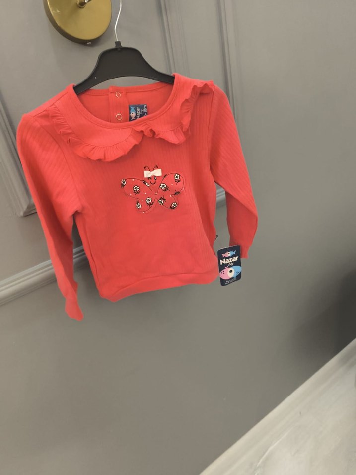 Kız Çocuk Kırmızı Fırfırlı Uzun Kollu Sweatshirt - Görsel 4