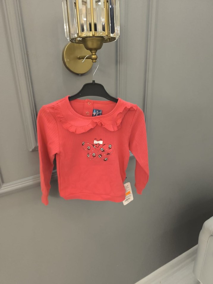 Kız Çocuk Kırmızı Fırfırlı Uzun Kollu Sweatshirt - Görsel 5