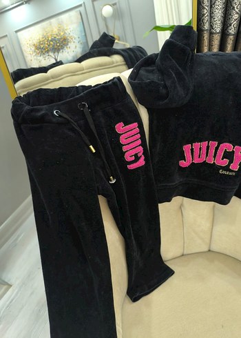 Siyah Kadın Jogger Takım Baskılı Fermuarlı - Görsel 3