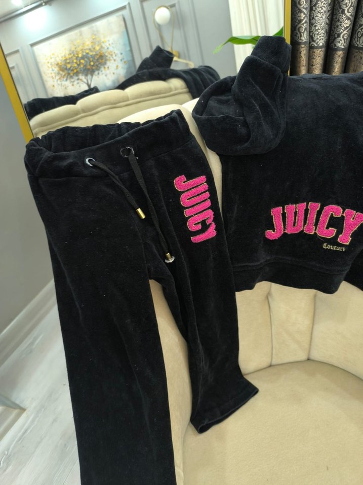 Siyah Kadın Jogger Takım Baskılı Fermuarlı - Görsel 3