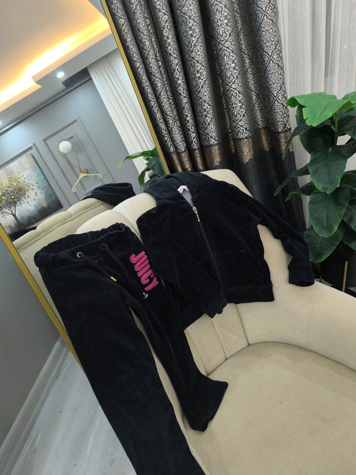 Siyah Kadın Jogger Takım Baskılı Fermuarlı - Görsel 2