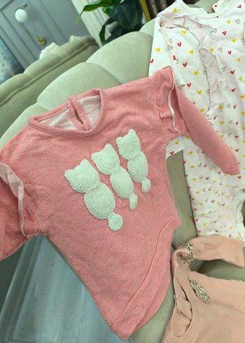 Pembe Triko Uzun Kollu Bebek Kız Takımı ve uyku tulumu - Görsel 4