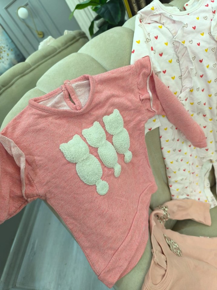 Pembe Triko Uzun Kollu Bebek Kız Takımı ve uyku tulumu - Görsel 4