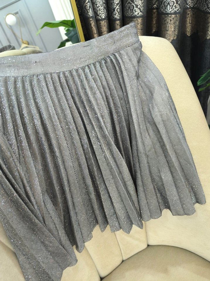 Gri Pilili Kız Çocuk Eteği simli ışıltılı - Görsel 3