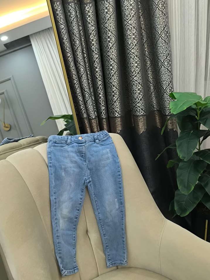 unisex Pastel Mavi Dar Kesim Kot Pantolon - Görsel 2