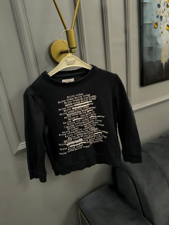 Erkek Siyah Baskılı Uzun Kollu Sweatshirt - Görsel 2