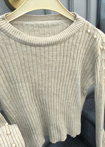 İnci Detaylı Bej Kadın Triko Kazak - Görsel 4