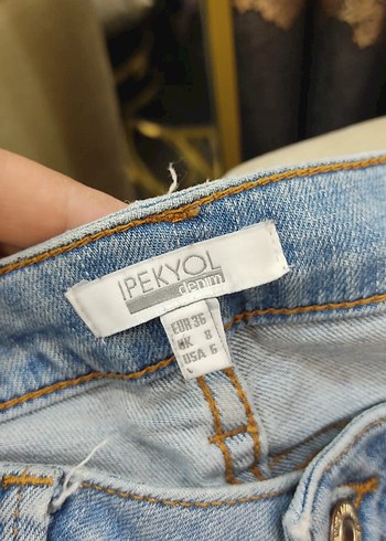 Gri Tokalı Mavi Midi Boy Kadın Denim Pantolon - Görsel 2